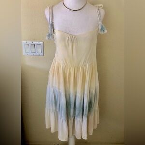 Storia Sundress Yellow and Blue Faintly Tie dyed Huge Skirt